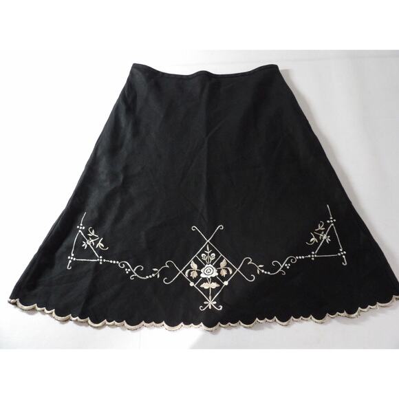Ann Taylor Loft Sz 10 Linen Skirt A Line Black Career Office Embroidered Zip - Picture 1 of 10